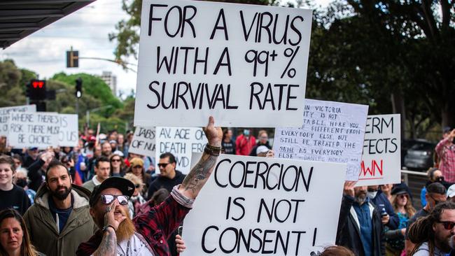Some of the signs held at the rally. Picture: NCA NewsWire/Sarah Matray