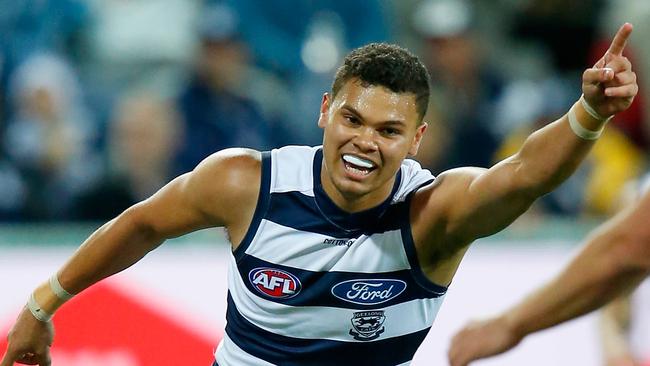 Brandan Parfitt celebrates one of his three goals. Pic: Getty Images