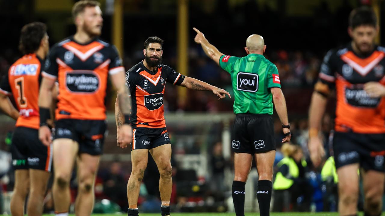 Wests Tigers skipper James Tamou gets his marching orders. Picture: NRL Imagery