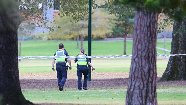 A large section of the park was closed off during the investigation. Picture: David Crosling