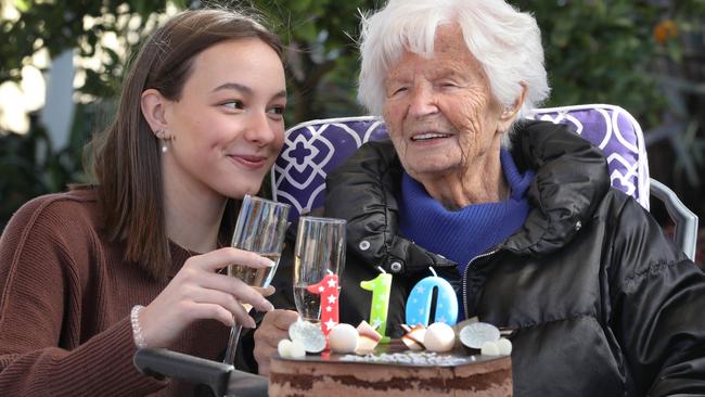 Catherina van der Linden, who is ready for her 110th birthday celebration, with her great-grandaughter Isabella, 18. Picture Dean Martin