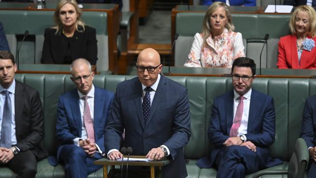 Opposition Leader Peter Dutton delivered his budget reply in the House of Representatives.Picture: NCA NewsWire / Martin Ollman