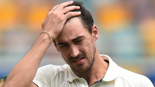 Australian fast bowler Mitchell Starc feeling the heat in Brisbane.