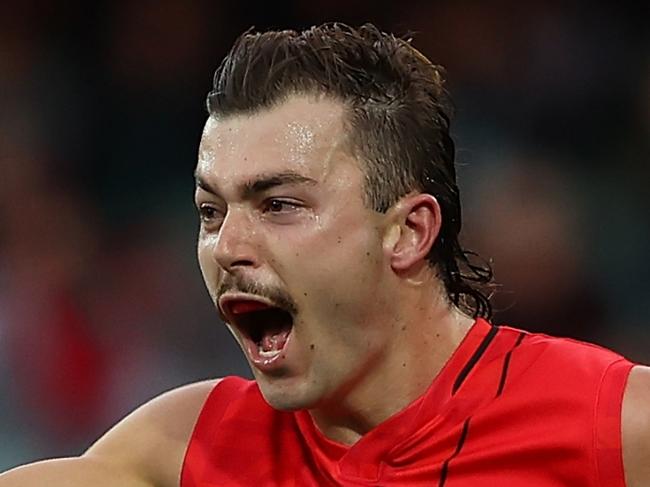 *APAC Sports Pictures of the Week - 2023, April 17* - ADELAIDE, AUSTRALIA - APRIL 15: Sam Draper of the Bombers celebrates a goal during the round five AFL match between Essendon Bombers and Melbourne Demons at Adelaide Oval, on April 15, 2023, in Adelaide, Australia. (Photo by Paul Kane/Getty Images)