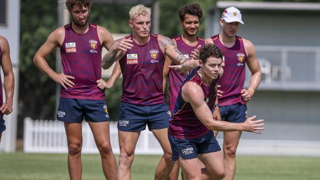 Lachie Neale in action during a training session with the Brisbane Lions at Leyshon Park. Picture: Glenn Hunt/AAP