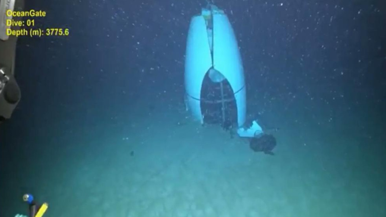 Footage shows the Titan submersible’s tail cone after fatal implosion in June 2023. Picture: Netflix