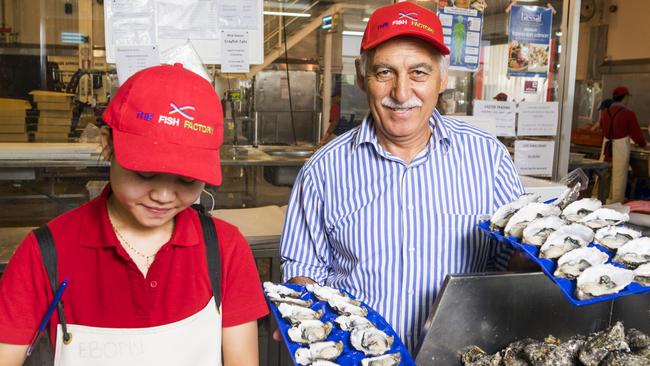 Len Toumazos with oysters at the Fish Factory. Picture: Nick Clayton