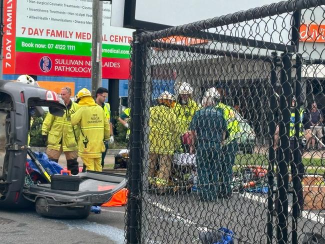 Multiple emergency crews are working to help one person reportedly trapped in their car following a two car incident near the centre of Maryborough on Friday afternoon.