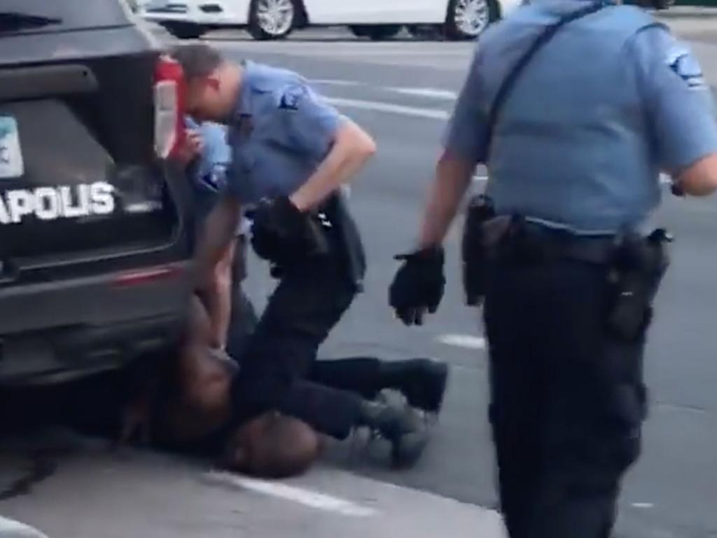 Minneapolis police officer Derek Chauvin leaning on George Floyd. Picture: Darnella Frazier/Facebook/AFP