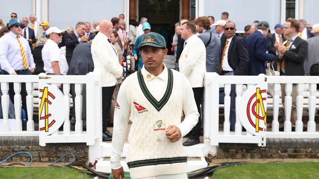 Usman Khawaja walks through the MCC Members gate following Day Five. Picture: Getty Images.