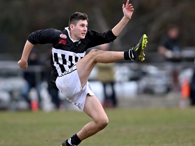 EDFL: Moonee Valley’s Jack Newman takes a shot at goal. Picture: Andy Brownbill