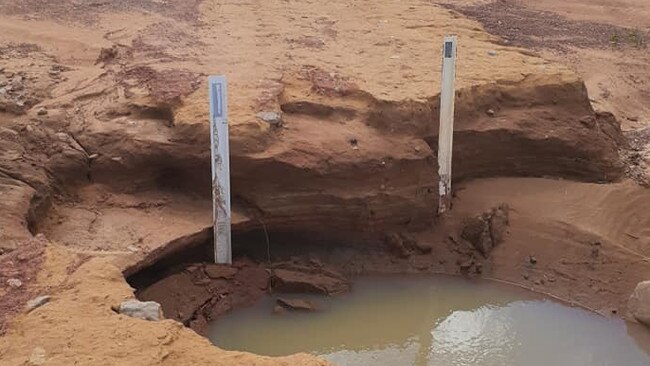 An early Cape York visitor from Coffs Harbour in NSW encountered major water damage on the Peninsula Development Rd between Coen and the Archer River Roadhouse. Picture: Two Twits In A Tent