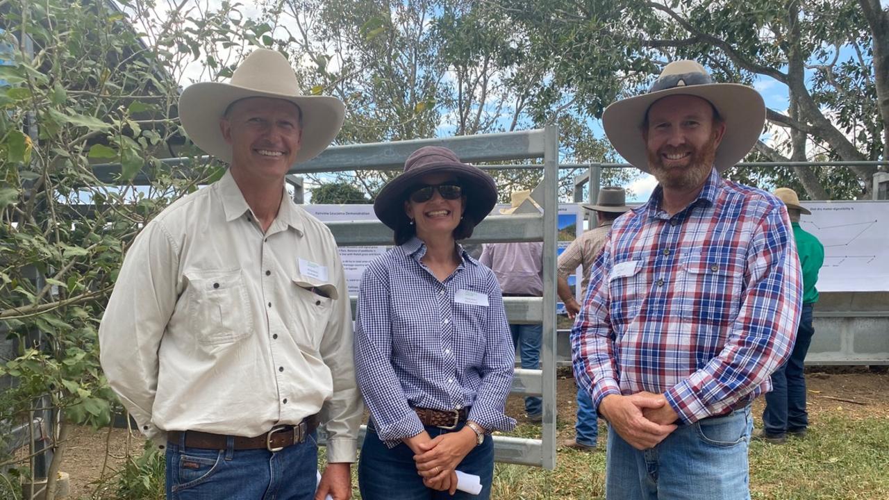 Calliope Cattle graziers Phil and Claire Mann and Stuart Buck at the recent Calliope Field Day.