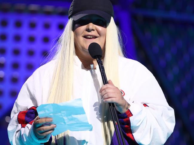 Tones and I accepts the ARIA Award for Best Breakthrough Artist. Picture: AAP/Brendon Thorne