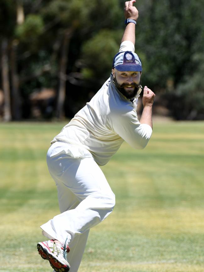 Pulteney Old Scholars Cricket Club’s Jack Douventzidis. Picture: Naomi Jellicoe