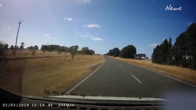 Car swerves on opposite side of road in Victoria