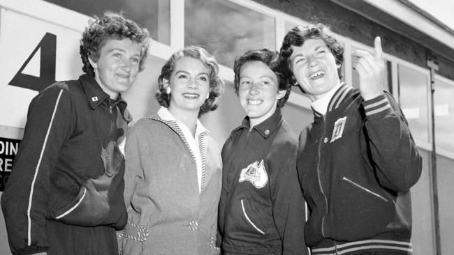 Norma Crocker, Robin Allingham, Maragret Johnson and Carol Bernoth at the Olympic Games in Melbourne in 1956.