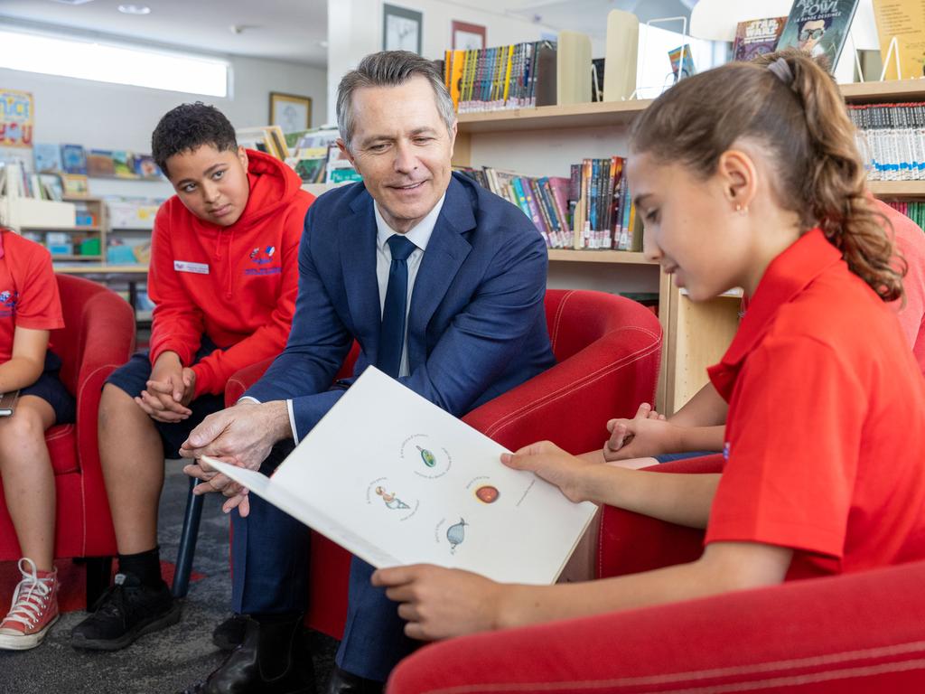 Jason Clare with kids from Telopea Park School in Canberra. Picture: Gary Ramage