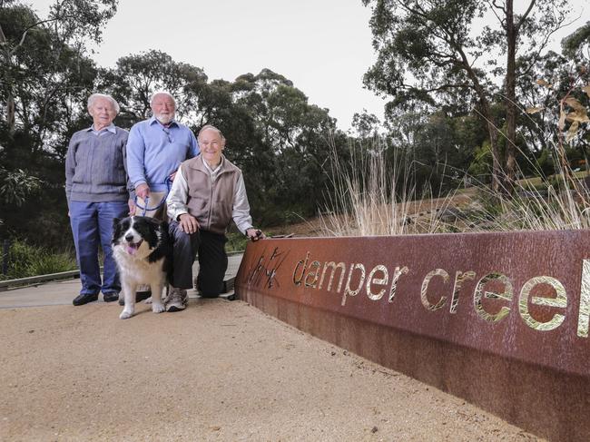 Friends of Damper Creek Graham Lawrence, Kevin Ryland with dog Lady and Doug Scott. Picture: Wayne Taylor