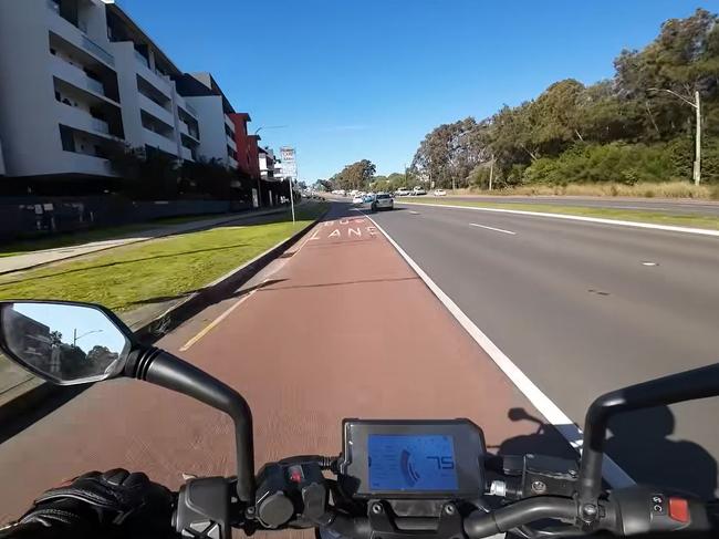 Footage from the riders helmet cam captured the horrific crash on the Great Western Highway in Sydney. Picture: Facebook / Dash Cam Owners Australia