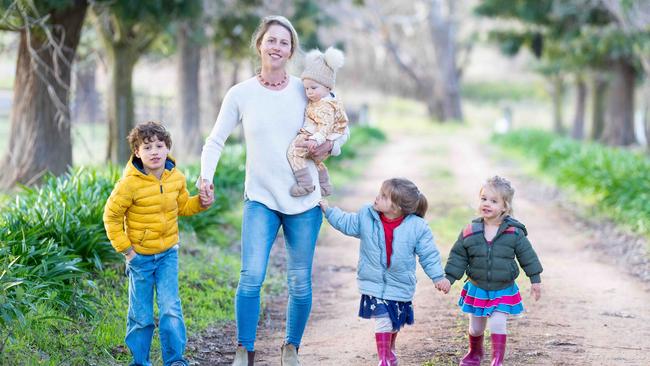 Virginia pictured with her children, Tully 8mths, Oscar 6yrs, Elke 4yrs, and Eva 2yrs. Photo by Simon Dallinger.