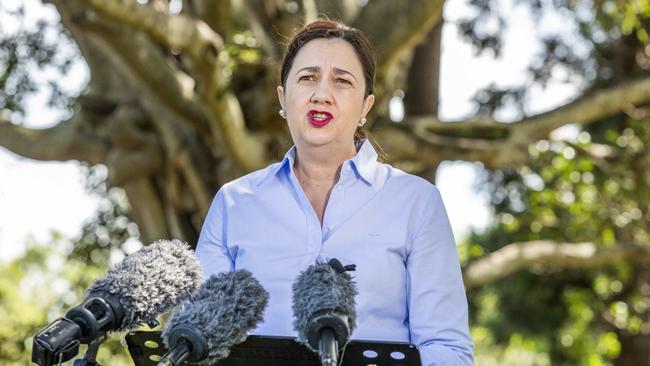 Queensland Premier Annastacia Palaszczuk providing a COVID-19 update on Saturday. Picture: Richard Walker