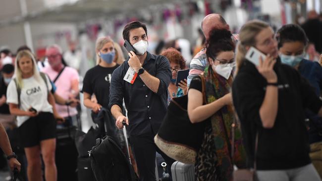 Passengers wait to check in at the domestic terminal at Sydney Airport in Sydney. Picture: NCA NewsWire/Joel Carrett