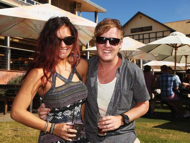 Emma Viola and Morgan Hancock of Eltham celebrate New Year's Eve 2012 at the Portsea Hotel. Picture: Hamish Blair.