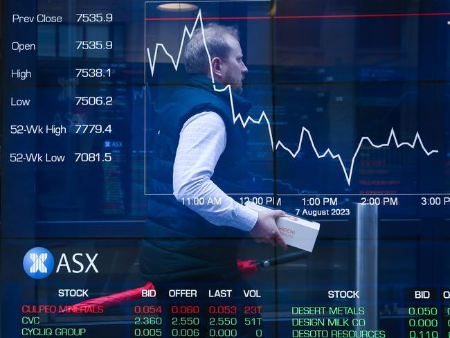 SYDNEY, AUSTRALIA  - Newswire Photos  AUGUST 07 2023: A general view of the digital boards at the ASX in Sydney as interest rates continue to rise.  Picture NCA Newswire/ Gaye Gerard
