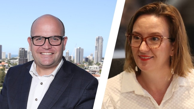 Gold Coast City Council CEO Tim Baker and Southport councillor Brooke Patterson. The Governance chair asked the city's top officer about an investigation.