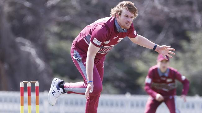 Cricket. CTPL one day game. Sam Leon Clarence bowling. North Hobart V Clarence. Picture: Nikki Davis-Jones