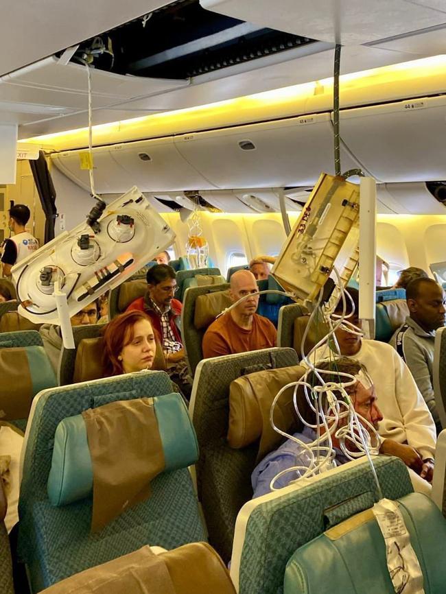 Pictures show the carnage wrought by turbulence inside the cabin of a Singapore Airlines flight on Tuesday. Picture: ViralPress/Reuters