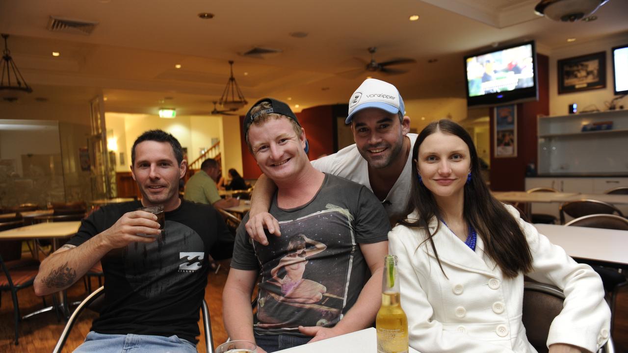 Pete Caldwell, Daniel McClinton, Dane Wood and Rebecca Goods at the Grand Hotel, Gladstone. Photo Luka Kauzlaric / The Observer