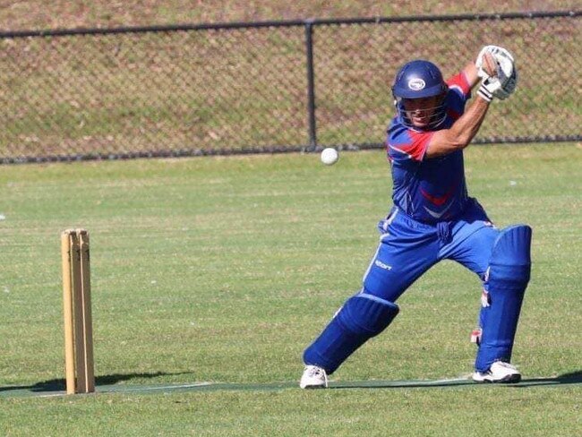 Flinders batsman Shane Beggs drives on the up. Pic: Flinders CC