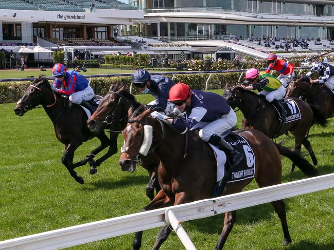 Twilight Payment (IRE) ridden by Jye McNeil wins the Lexus Melbourne Cup at Flemington Racecourse on November 03, 2020 in Flemington, Australia. (George Salpigtidis/Racing Photos via Getty Images)