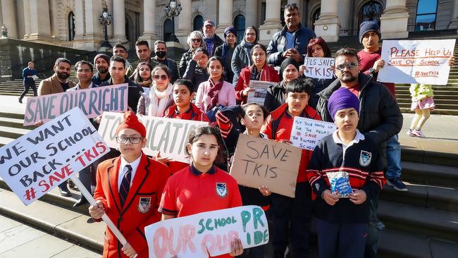 Students and parents protesting outside Parliament House last week. Picture: Ian Currie