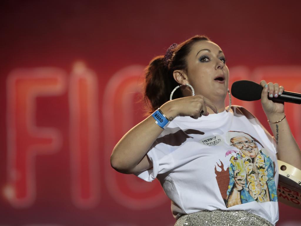 Comedian Celeste Barber addresses the crowd during Fire Fight Australia at ANZ Stadium. Picture: Cole Bennetts/Getty Images