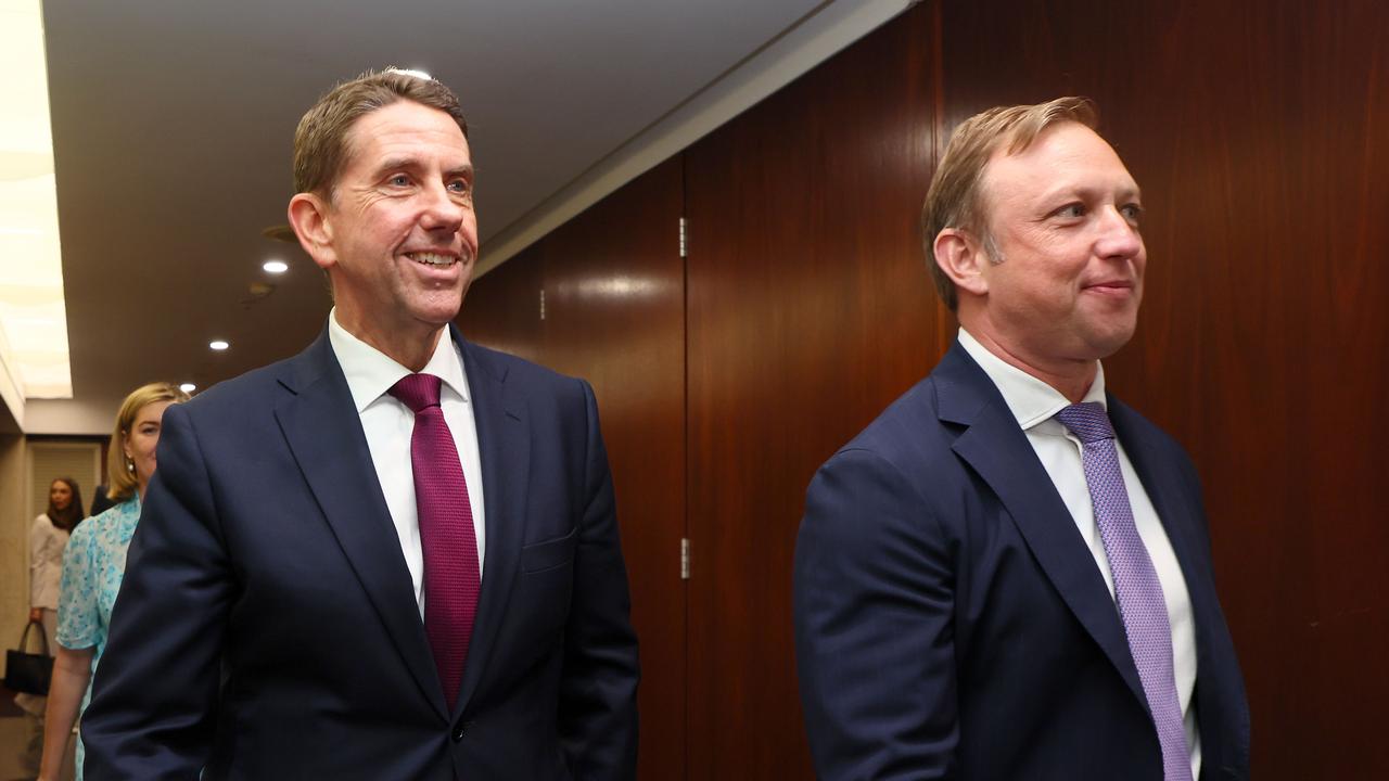 Mr Dick and Mr Miles head to Government House to be officially sworn in. Picture: NCA NewsWire/Tertius Pickard