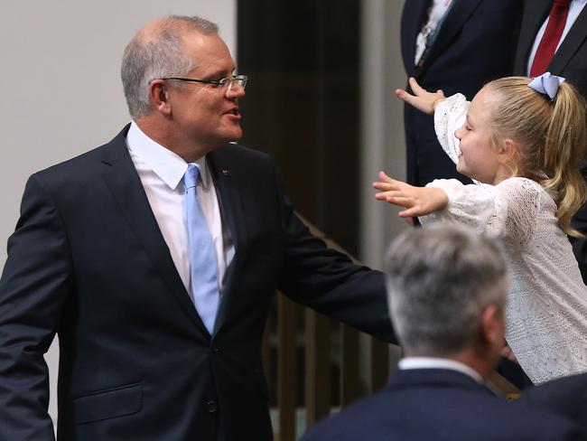 Treasurer Scott Morrison and his daughter Abbey in Canberra for the Budget speech. Picture: News Corp Australia