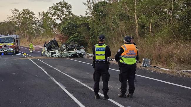 Aftermath of a crash on the Bruce Highway at Bloomsbury involving two trucks and a car on August 1, 2024. Two people, a man in his 70s and a man in his 20s suffered life threatening injuries and had to extricated. Two other people walked away from the crash stable. Photos taken at 6pm. Picture: Janessa Ekert