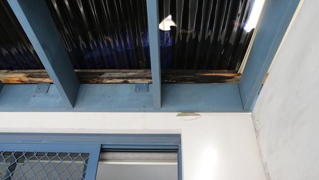 Some of the rotting exterior beams in the block. Picture: Gaye Gerard