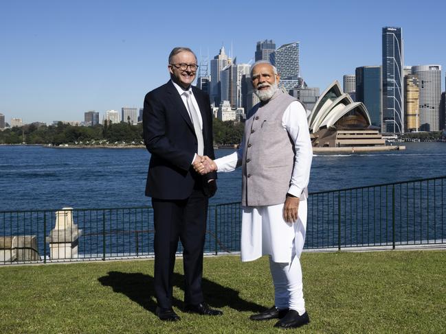 Anthony Albanese and Indian Prime Minister Narendra Modi at Admiralty House in Sydney in May last year. Picture: NewsWire/ Janie Barrett