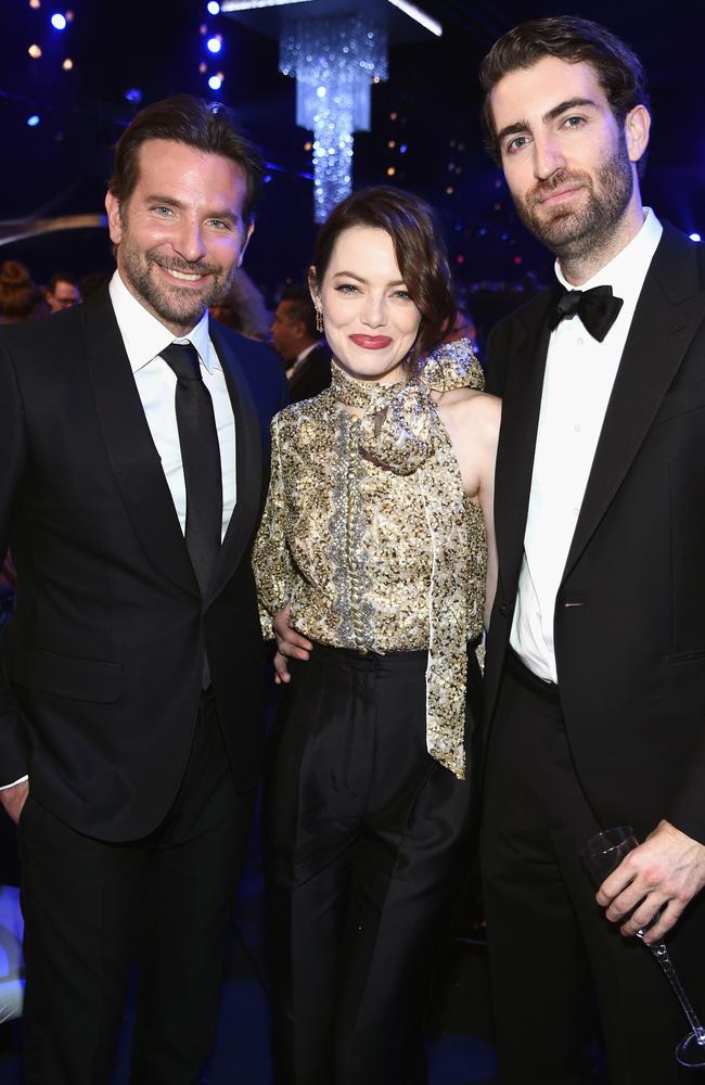 Bradley Cooper, Emma Stone and Dave McCary in 2019. Picture: Dimitrios Kambouris/Getty Images for Turner