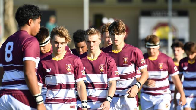 AIC Firsts XV rugby between St Laurence's College and St Peters Lutheran College. Saturday May 6, 2023. Picture, John Gass