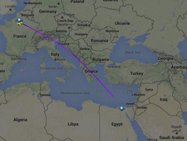 The route of the missing plane.