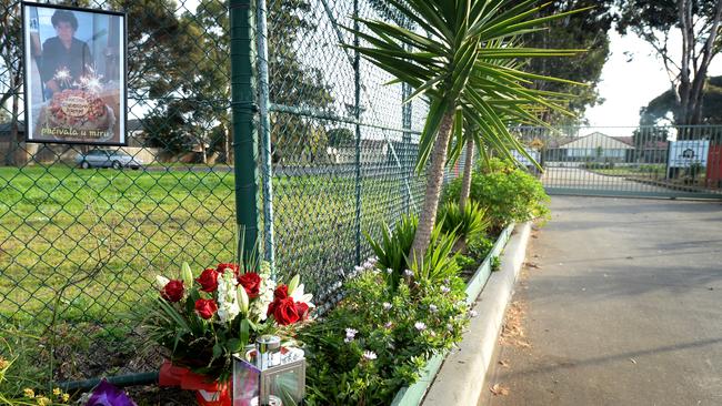 Floral tributes at St Basil's Aged Care. Picture: Andrew Henshaw