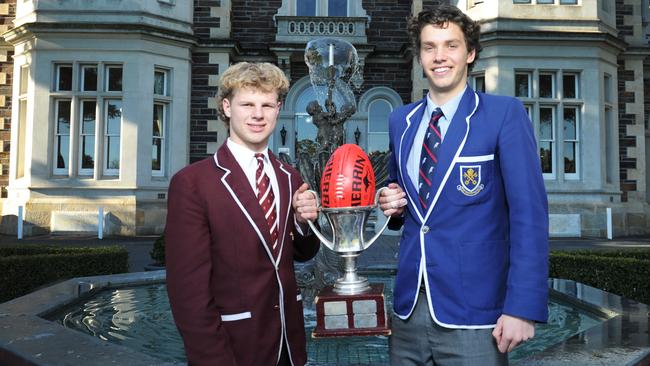 PAC captain Harry Tunkin with St Peter’s captain Morgan Ferres in August 2021. Picture: Michael Marschall