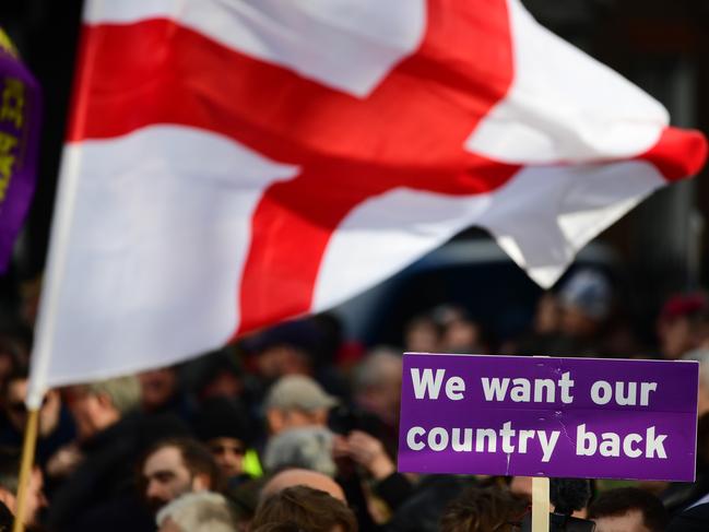 LONDON, ENGLAND - DECEMBER 09:  People take part in a UKIP-backed Brexit betrayal rally on December 09, 2018 in London, England. The demonstration takes place three days before parliament is due to make the crucial vote on Theresa May's Brexit deal with the European Union. (Photo by Chris J Ratcliffe/Getty Images)