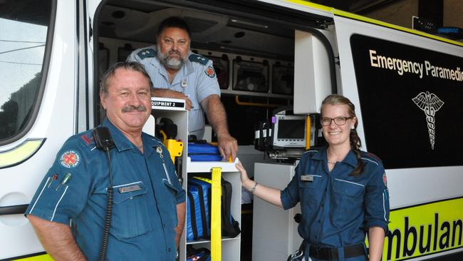 Paramedics Jeff Skipper, Patrick Brown and Bianca Anderson ready for Ingham Ambulance Station's open day in 2016. The Ingham Ambulance Service is marking its 100-year anniversary on Monday, May 26, 2025. Picture: Supplied