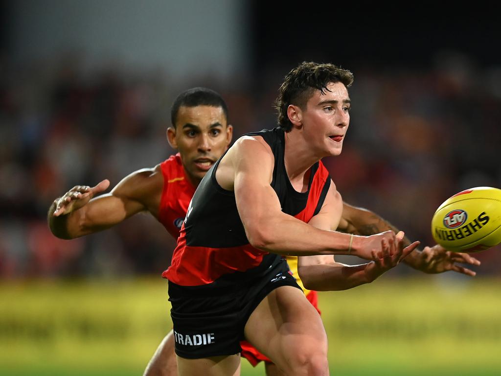 Elijah Tsatas has been in and out of the Essendon side, often as sub. Picture: Albert Perez/AFL Photos via Getty Images.